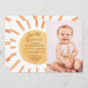 Invitación Boho Little Sunshine 1er cumpleaños invita al sol