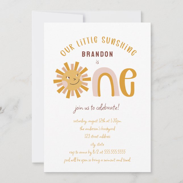 Invitación Boho Little Sunshine First Birday (Anverso)