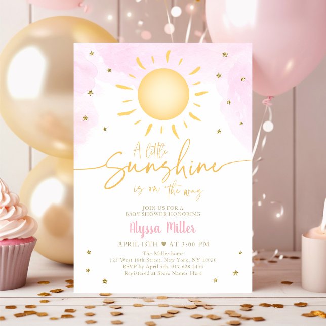 Invitación Boho Little Sunshine Pink Gold Baby Shower (Subido por el creador)