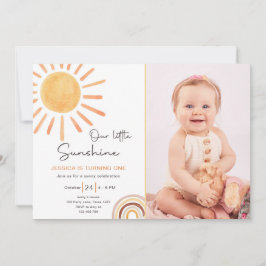 Invitación Boho LIttle Sunshine Primer cumpleaños Invitar sol