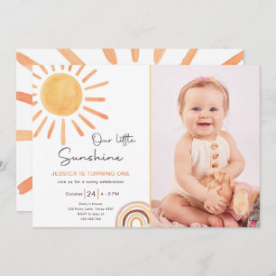 Invitación Boho LIttle Sunshine Primer cumpleaños Invitar sol