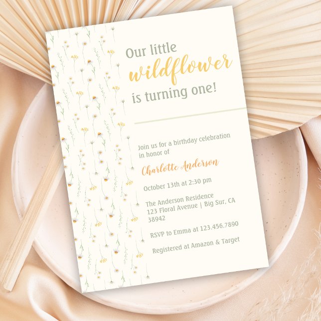 Invitación Boho Little Wildflower Primer Fiesta de cumpleaños (Subido por el creador)