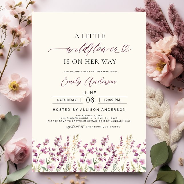 Invitación Boho Little Wildflower Purple Lavender Baby Shower (Subido por el creador)