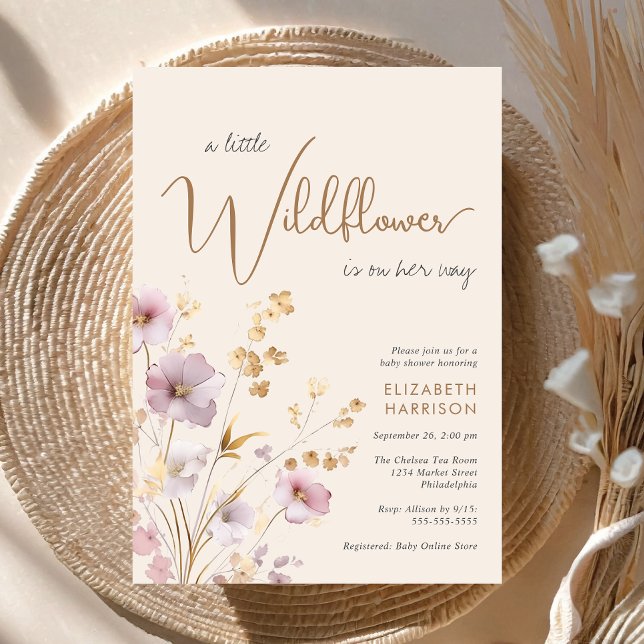Invitación Boho Little Wilflower Watercolor Bebé Chica Ducha (Subido por el creador)
