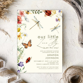 Invitación Boho Love Bug Insects Dragonfly baby shower 