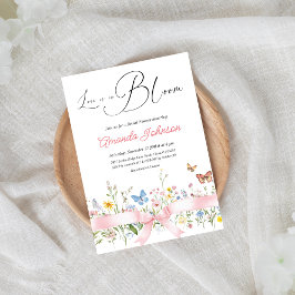 Invitación Boho Love in Bloom Pink Bow Floral Bridal Shower