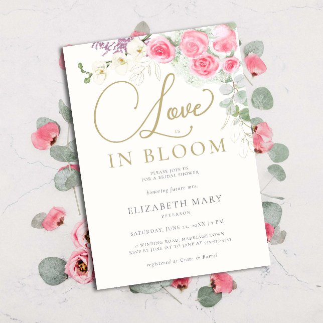 Invitación Boho Love in Bloom Rosas Orchid Gold Bridal Shower (Subido por el creador)