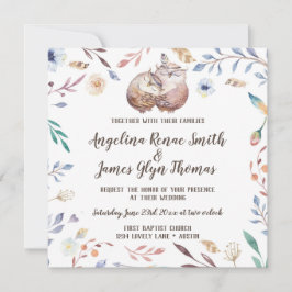 Invitación Boho Love Owls Wedding Invitation Floral
