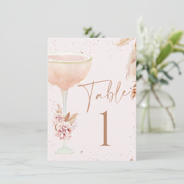 Invitación Boho Lunch Bubbly Bridal Shower Table Number Card (Anverso de pie)