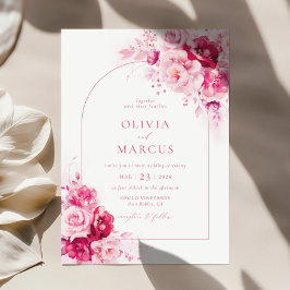 Invitación Boho Magenta Arco Rosa Caliente Floral Elegante Bo
