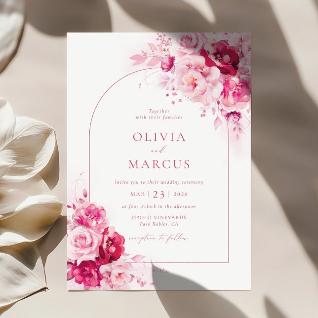Invitación Boho Magenta Arco Rosa Caliente Floral Elegante Bo (Subido por el creador)