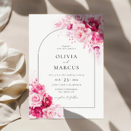 Invitación Boho Magenta Arco Rosa Caliente Floral Elegante Bo