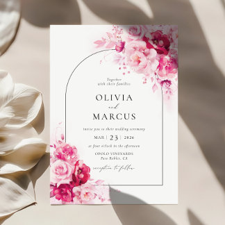Invitación Boho Magenta Arco Rosa Caliente Floral Elegante Bo