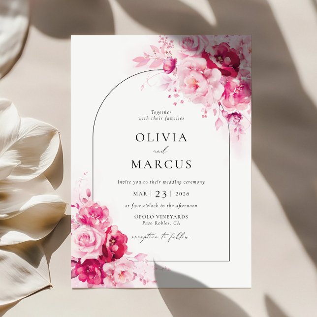 Invitación Boho Magenta Arco Rosa Caliente Floral Elegante Bo (Subido por el creador)