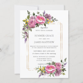 Invitación Boho Magenta Boda de verde morado rosa morado