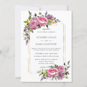 Invitación Boho Magenta Boda de verde morado rosa morado