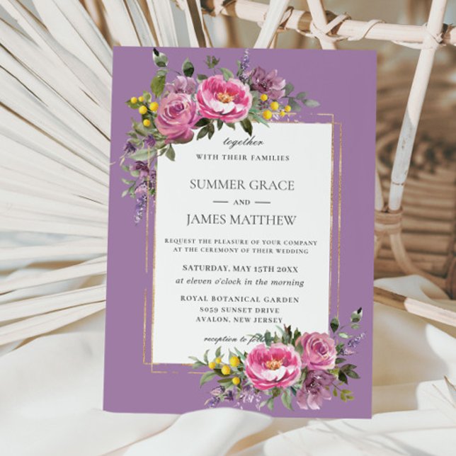 Invitación Boho Magenta Lavanda rosa Boda de la vegetación pú (Subido por el creador)