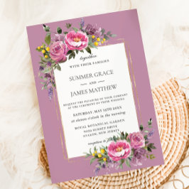Invitación Boho Magenta Pink Mauve Boda de la vegetación púrp