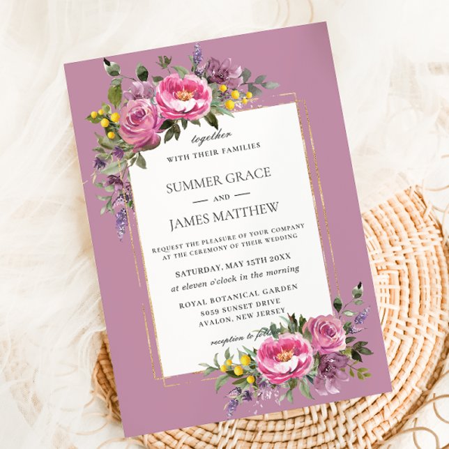 Invitación Boho Magenta Pink Mauve Boda de la vegetación púrp (Subido por el creador)