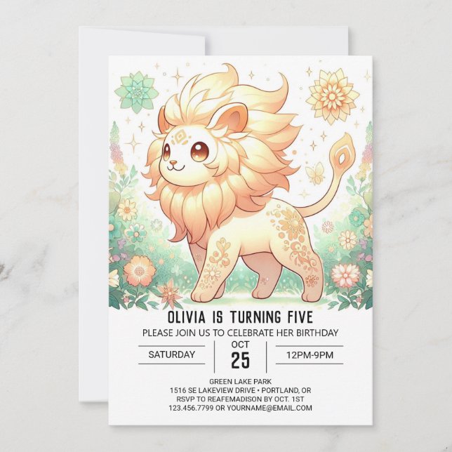 Invitación Boho Magical Leon Digital Birday (Anverso)
