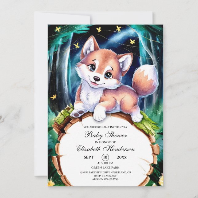 Invitación Boho Magical Wolf Baby Shower (Anverso)