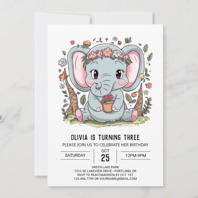 Invitación Boho Majestic Elephant Cumpleaños Digital (Anverso)