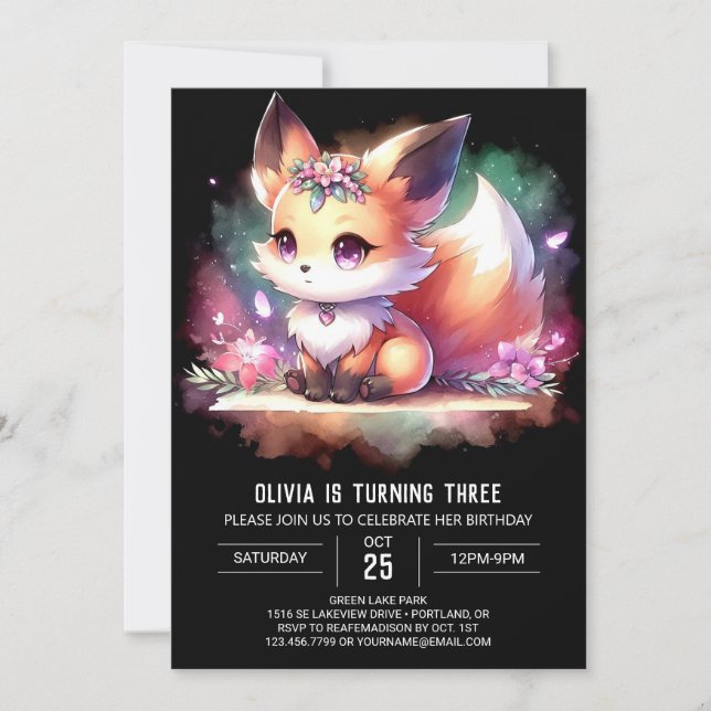 Invitación Boho Majestic Fox Birthday digital (Anverso)