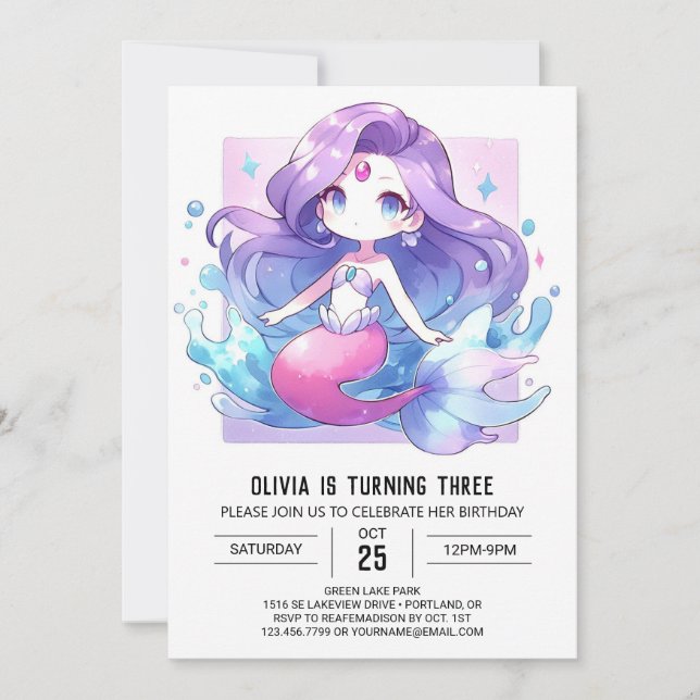 Invitación Boho Majestic Mermaid Cumpleaños (Anverso)