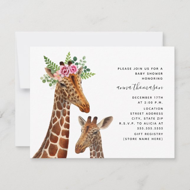 Invitación Boho Mama + Baby Giraffe Baby Shower (Anverso)