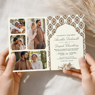 Invitación Boho Marfil Beige Ikat Collage de Fotos Boda India