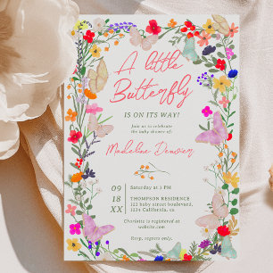 Invitación Boho mariposa pradera bebé de flores silvestres