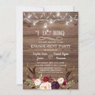 Invitación Boho Marsala Floral Antlers I DO BBQ Engagement