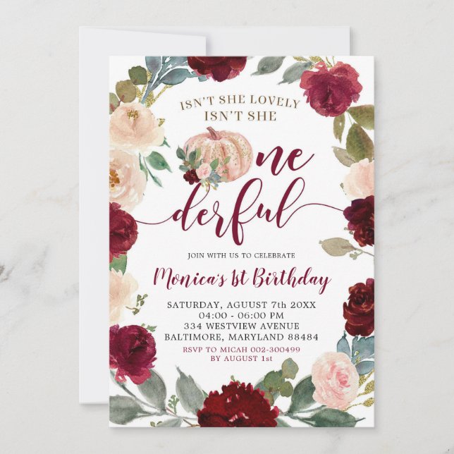 Invitación Boho Marsala Pumpkin Fall Un Maravilloso Cumpleaño (Anverso)