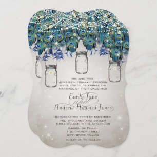 Invitación Boho Mason Jar Navy Turquoise Peacock