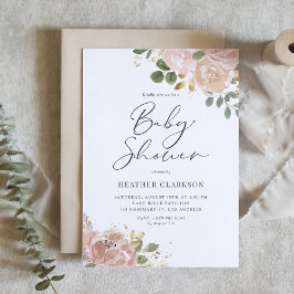 Invitación Boho Mauve Peach Flowers Código QR Baby Shower