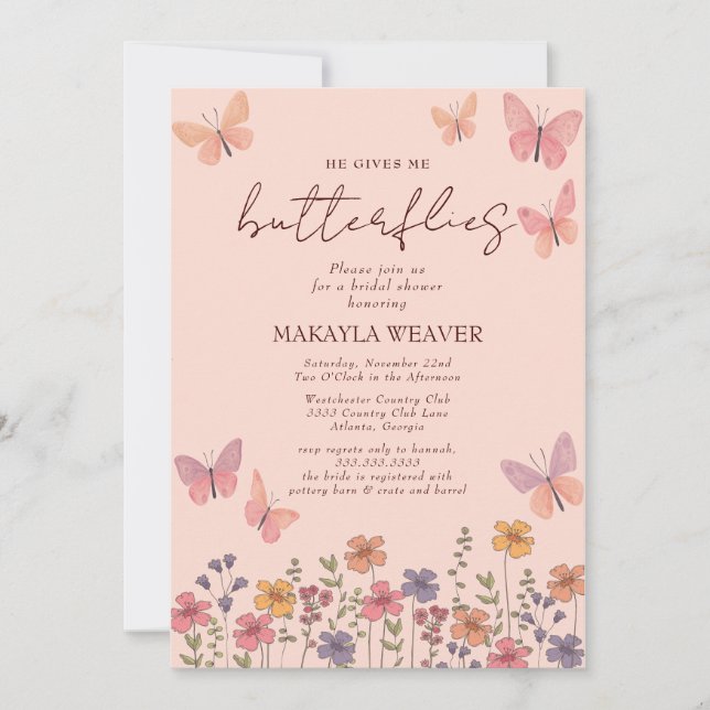 Invitación Boho Me Da Flores Mariposas Bridal Shower (Anverso)