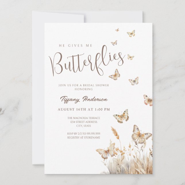 Invitación Boho Me Da Una Ducha De Novias De Mariposas (Anverso)
