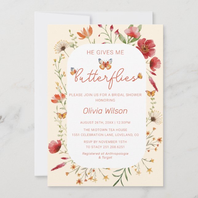 Invitación Boho Me Da Una Ducha De Novias De Mariposas (Anverso)