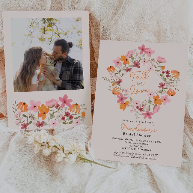 Invitación Boho meadow flores silvestres foto caída ducha de  (Boho meadow wildflowers photo fall bridal shower invitation)