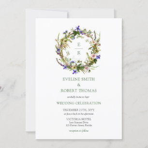 Invitación Boho meadow flores silvestres monograma