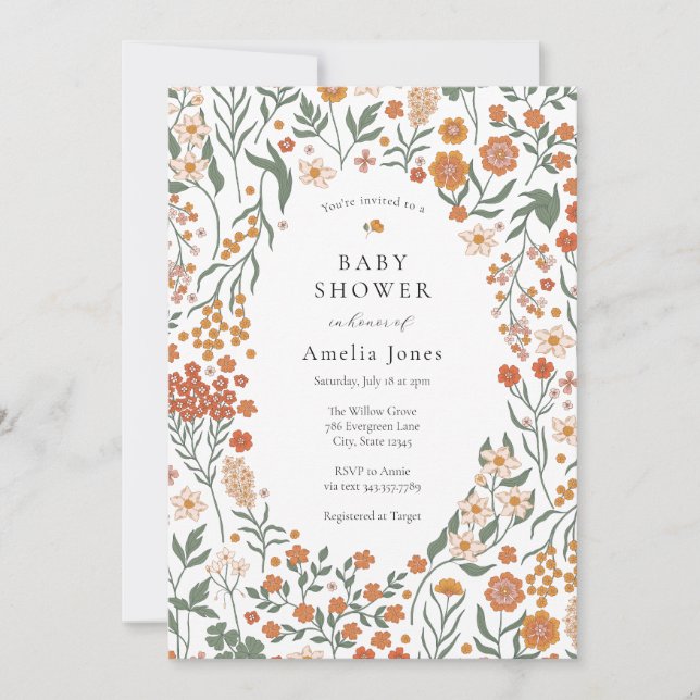 Invitación Boho Meadow Wildflower Baby Shower (Anverso)
