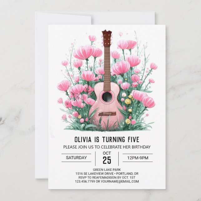 Invitación Boho Melodic Guitar Birthday (Anverso)