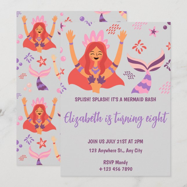 Invitación Boho Mermaid Birthday Invitation (Anverso / Reverso)