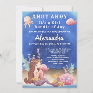 Invitación Boho Mermaid, Chica rosado de peces tropicales Bab