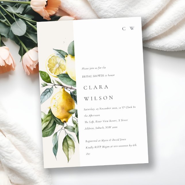 Invitación Boho Minimal Jardín Amarillo Lemon Garden Ducha Nu (Subido por el creador)