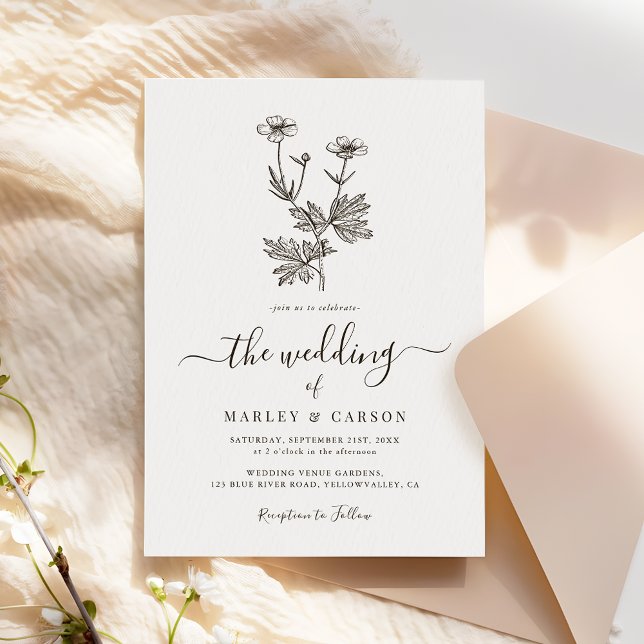 Invitación Boho Minimalist Botanicals Wildflower Wedding (Subido por el creador)