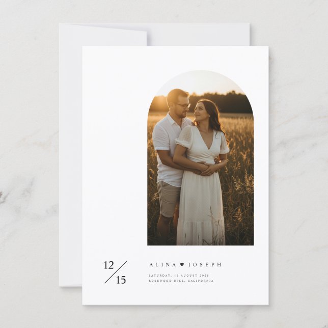 Invitación Boho Minimalist Budget Arch Photo Wedding (Anverso)