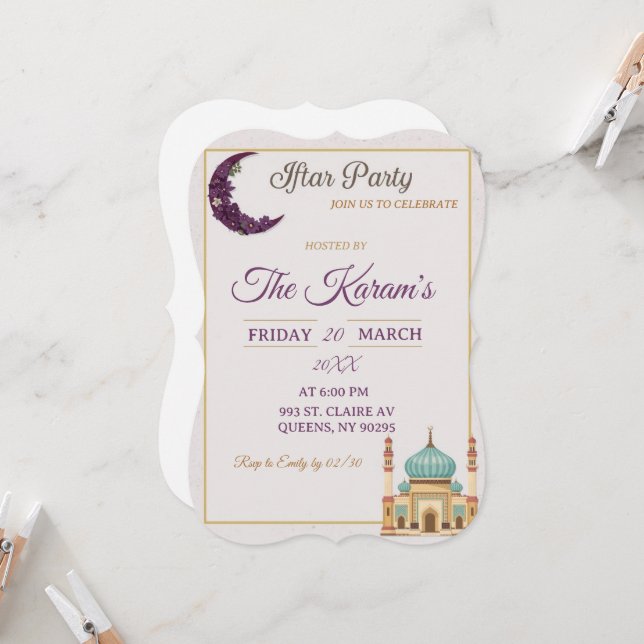 Invitación Boho  Minimalist Mosque Ramadan Iftar Party  (Anverso/Reverso In Situ)