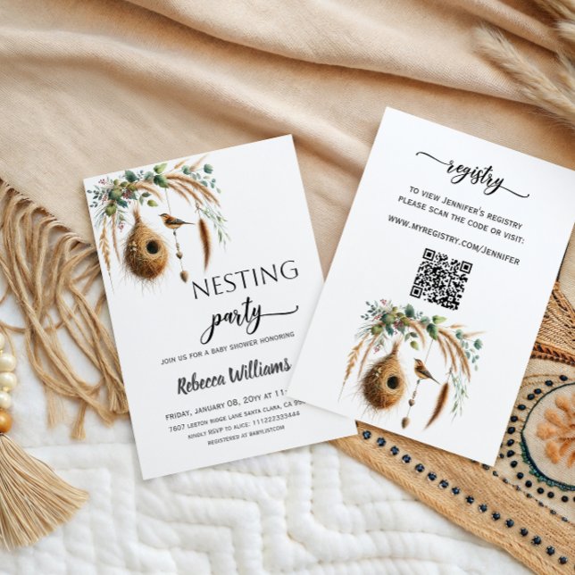 Invitación Boho Minimalist Nesting Party Bird Baby Shower (Subido por el creador)