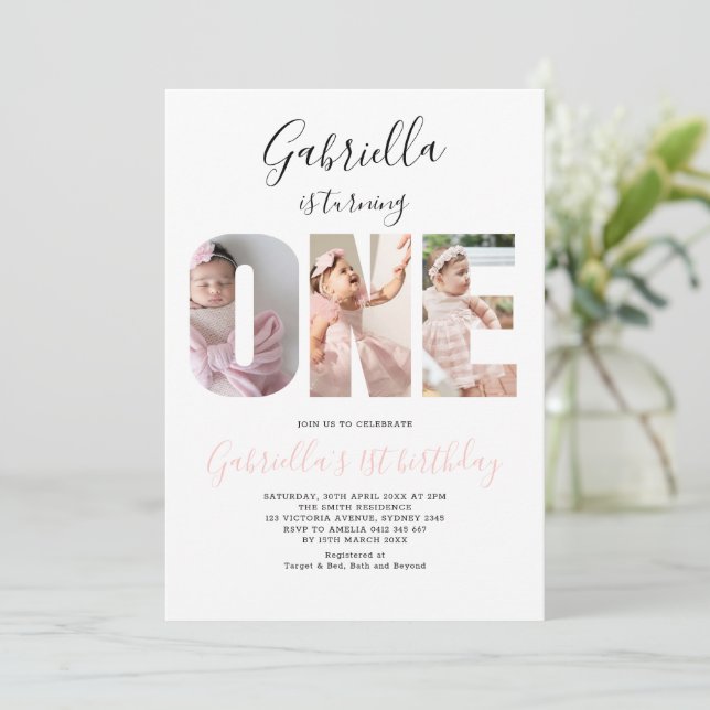 Invitación Boho Minimalist One Photo 1st Birthday (Anverso de pie)